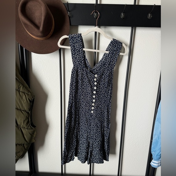 Vintage Pants - Vintage boutique Europa navy blue floral button front cottagecore romper shorts